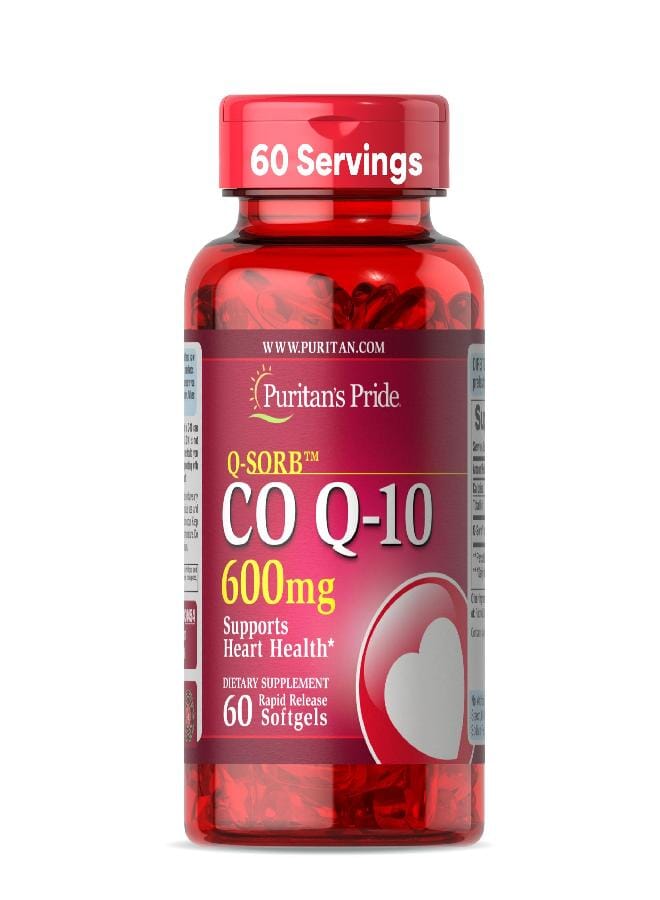 Puritan's Pride Coenzyme CoQ10 600mg, Dietary Supplement for Heart Health, Blood Pressure, Oral Gum Health, and Healthy Aging Support, 60 Day Supply, Rapid Release Softgels - Image 1